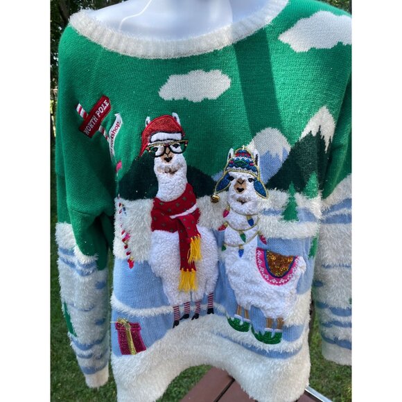 XXL Christmas Sweater Llamas Winter Scene Mens Holiday Funny Party Long Sleeve - Picture 2 of 10